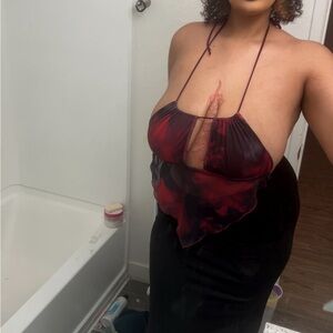 Red and Black Halter Dress